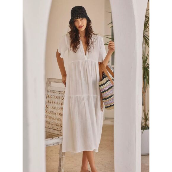 Anthropologie Dresses & Skirts - Anthropologie Kallie Flowy Midi Dress Ivory Size XL 100% Cotton